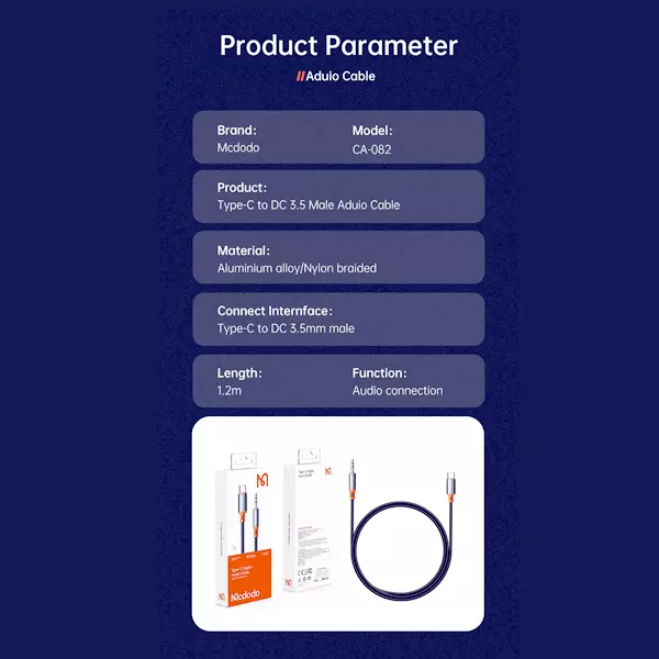 کابل تبدیل USB-C به AUX مک دودو مدل CA-0820 طول 1.2 متر