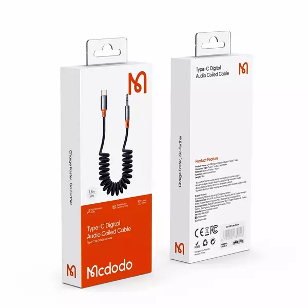 کابل تبدیل USB-C به جک 3.5 میلیمتری مک دودو مدل CA-0900 طول 1.8 متر