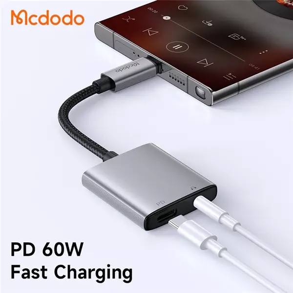 تبدیل تایپ سی به جک 3.5 میلیمتری AUX+پورت تایپ سی مک دودو مدل MCDODO CA-5050