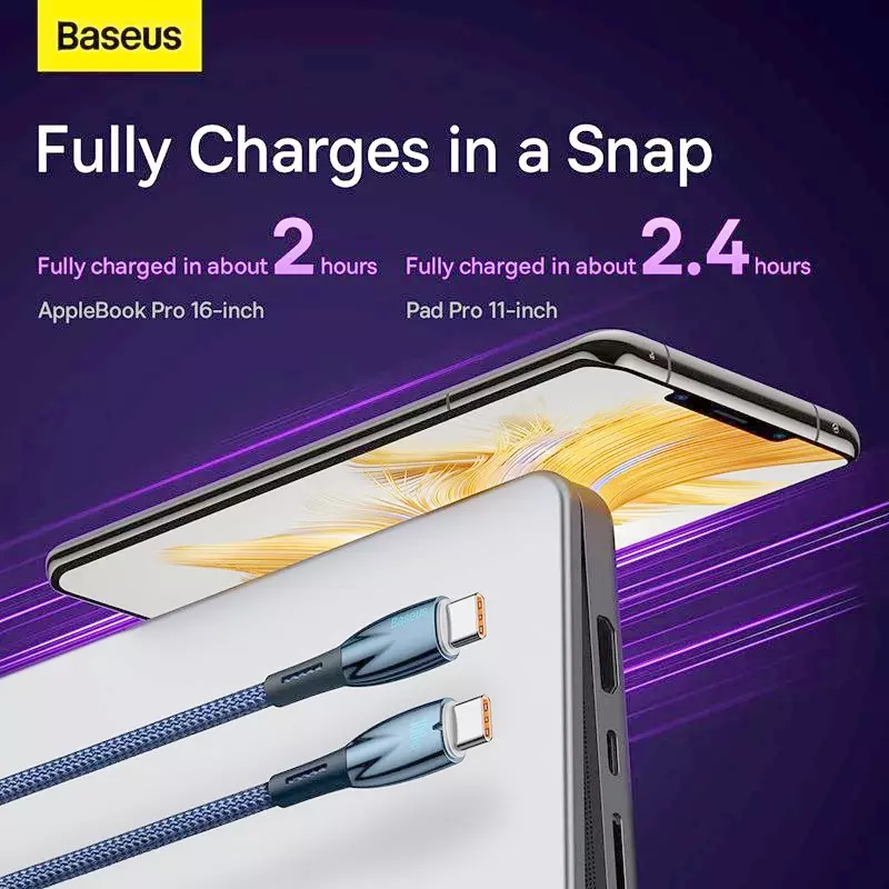 کابل USB-C باسئوس مدل Glimmer Series 100W طول 2 متر