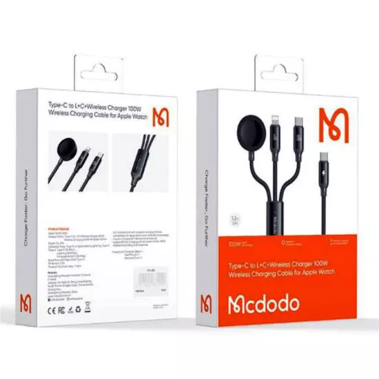 کابل شارژ 3 کاره 100 واتی میکرو اپل واچ+لایتنینگ+تایپ سی مک دودو مدل CA-4940