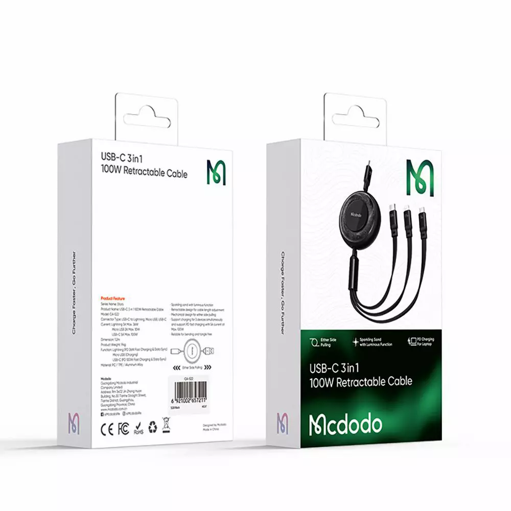 کابل شارژ سه سر 100 وات مک دودو مدل CA-522