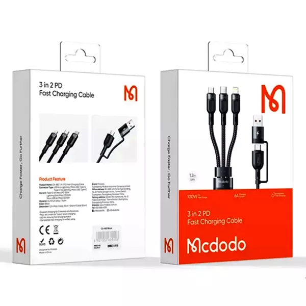 کابل تبدیل USB به لایتنینگ / usb-C / Microusb مک دودو مدل CA-8800 طول 1.2 متر