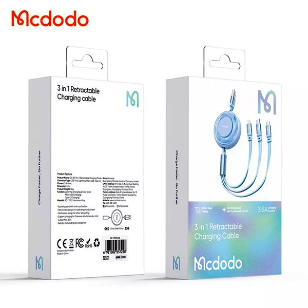 کابل شارژ سه سر 3.5 آمپر مک دودو مدل CA-3570
