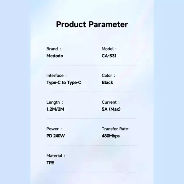 کابل تبدیل USB-C مک دودو مدل CA-3310 240w طول 1.2 متر