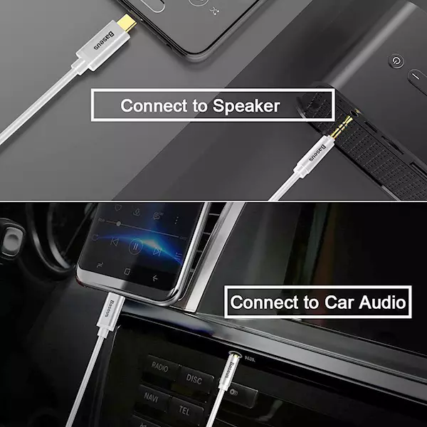 کابل تبدیل 1.2 متری USB-C به AUX بیسوس مدل CAM01-01