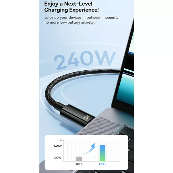 کابل تایپ سی به تایپ سی 240 وات 1 متری بیسوس مدل CAWJ040001
