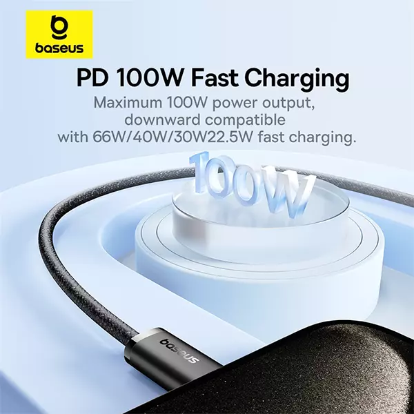 کابل دو سر تایپ سی 100 وات 1 متر بیسوس مدل P10367000411