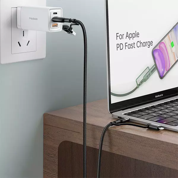 کابل ۴ سر لایتنینگ و تایپ سی مک دودو مدل CA-8070 طول 1.2 متر