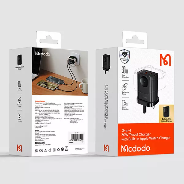 آداپتور شارژ 2پورت 30 وات و شارژر وایرلس اپل واچ مک دودو مدل CH-3980