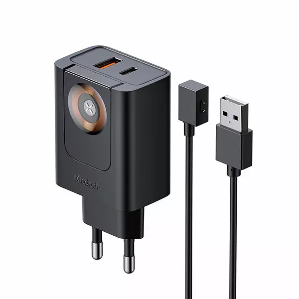 آداپتور شارژ 2پورت 30وات+شارژر وایرلس اپل واچ مک دودو مدل CH-3700