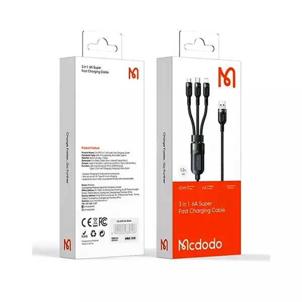 کابل تبدیل USB به microUSB / لایتنینگ / USB-C مک دودو مدل CA-0930 طول 1.2 متر