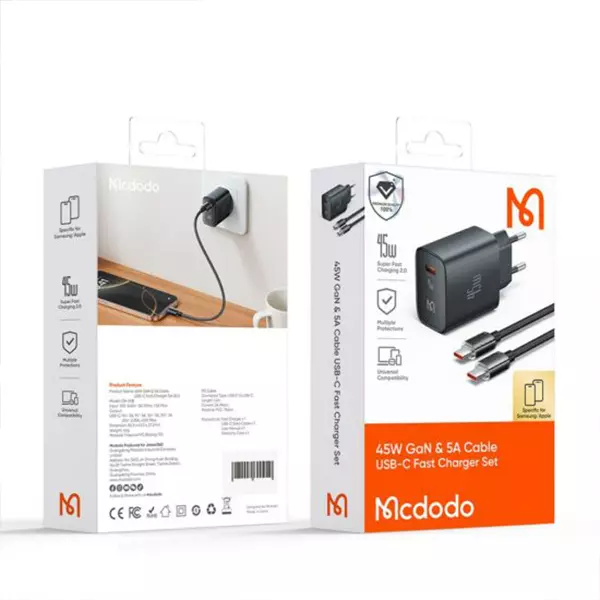 شارژر دیواری سوپر فست مک دودو مدل CH-5080 همراه با کابل