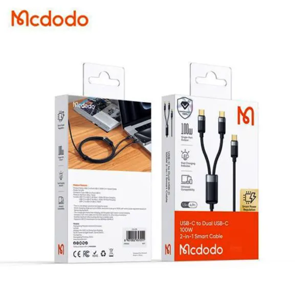کابل شارژ تایپ سی به 2 پورت تایپ سی مک دودو مدل CA-6780 طول 1.5 متر