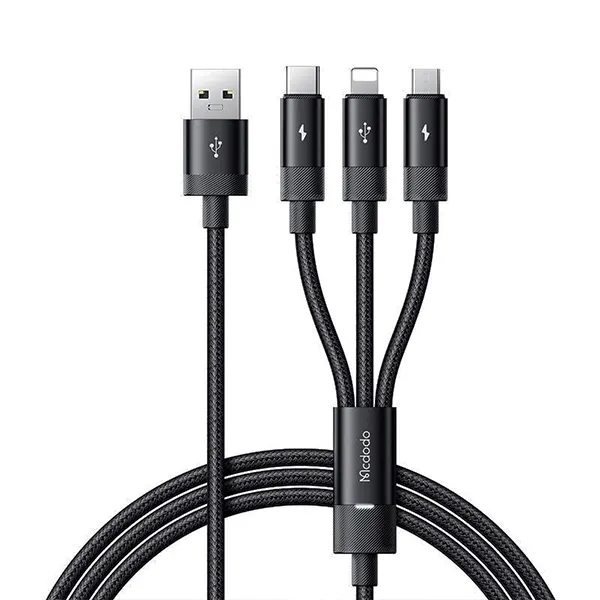 کابل شارژ 3 کاره USB به میکرو+لایتنینگ+تایپ سی مک دودو مدل CA-5790 طول 1.2متر